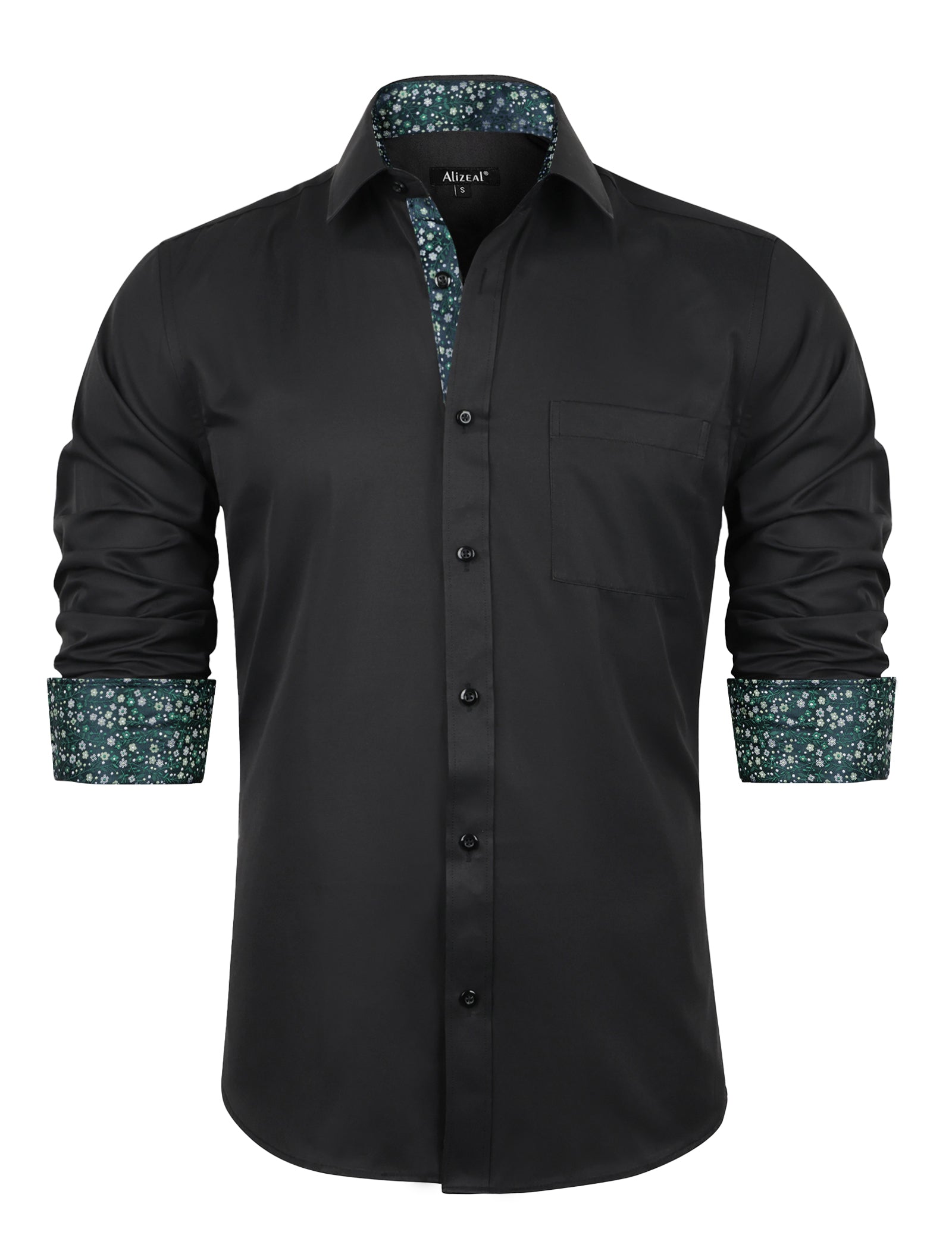 Flower Men's Business Slim Fit Long Sleeve Patchwork Button-Down Dress Shirts