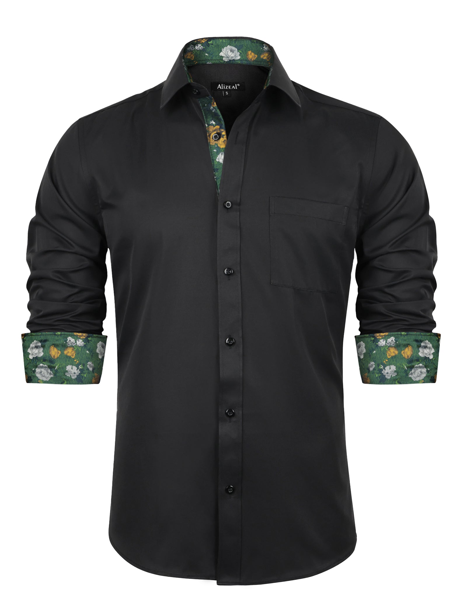 Flower Men's Business Slim Fit Long Sleeve Patchwork Button-Down Dress Shirts