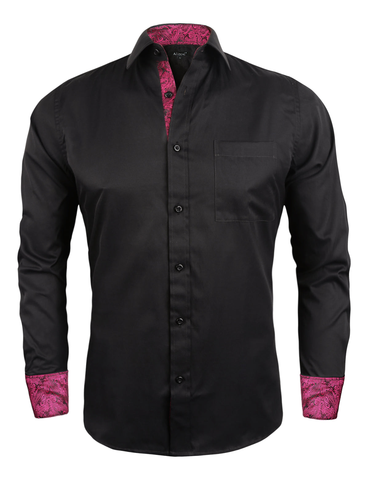 Men's Business Black Series Slim Fit Long Sleeve Patchwork Button-Down Dress Shirts