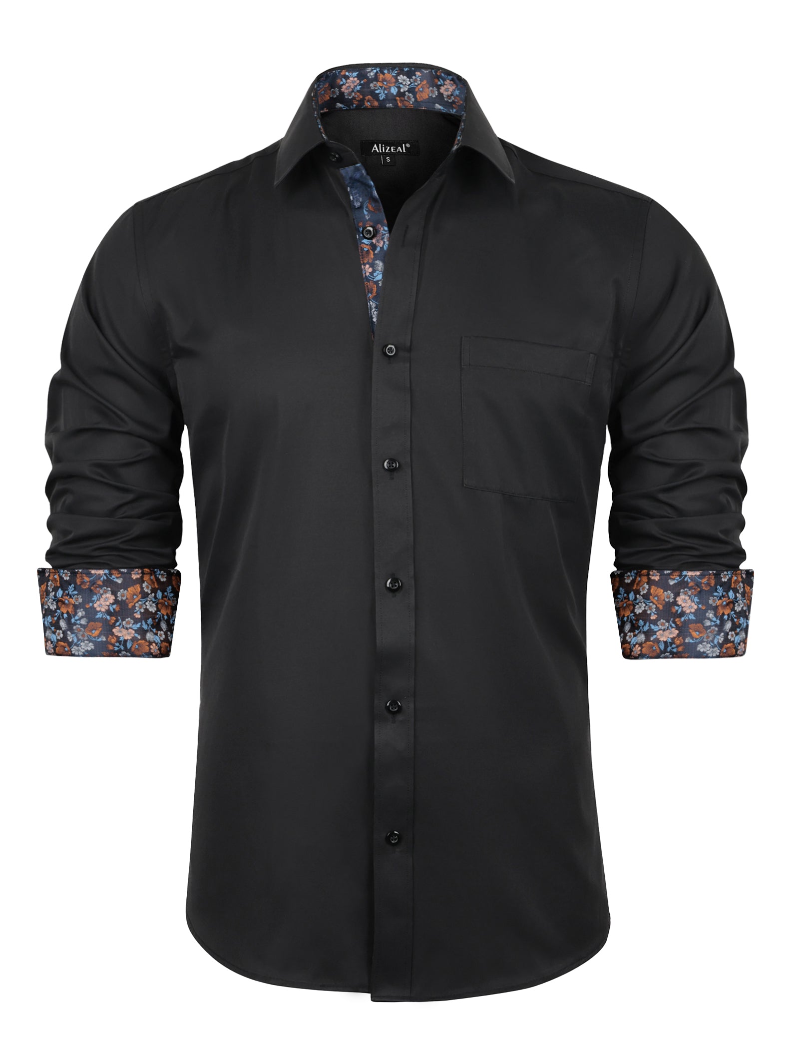 Flower Men's Business Slim Fit Long Sleeve Patchwork Button-Down Dress Shirts