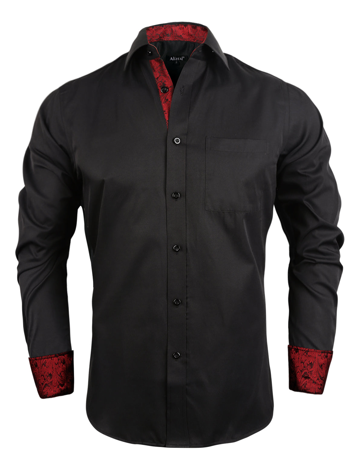 Men's Business Black Series Slim Fit Long Sleeve Patchwork Button-Down Dress Shirts