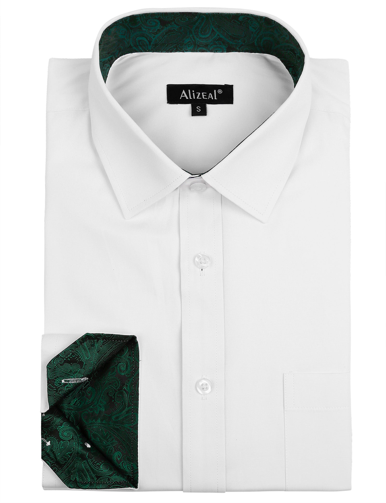 Men's White and Green Patchwork Dress Shirt | Alizeal Men's White and Green Patchwork Dress Shirt | Alizeal