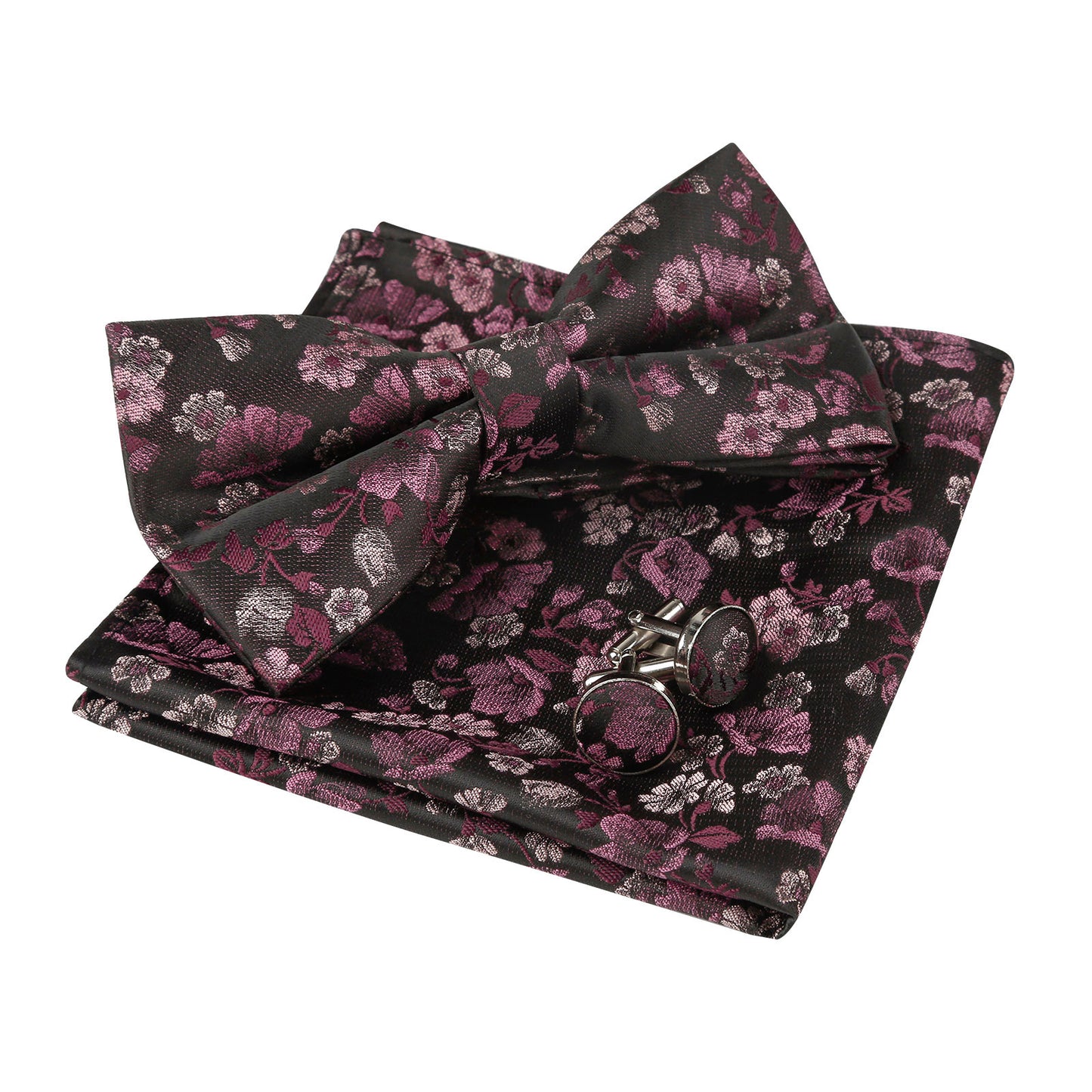 Alizeal Mens Pre-tied Floral Woven Bow Tie Handkerchief and Cufflinks Set 006