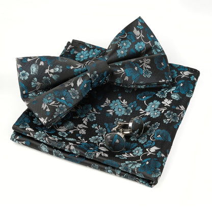 Alizeal Mens Pre-tied Floral Woven Bow Tie Handkerchief and Cufflinks Set 006