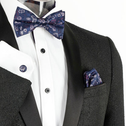 Alizeal Mens Pre-tied Floral Woven Bow Tie Handkerchief and Cufflinks Set 006