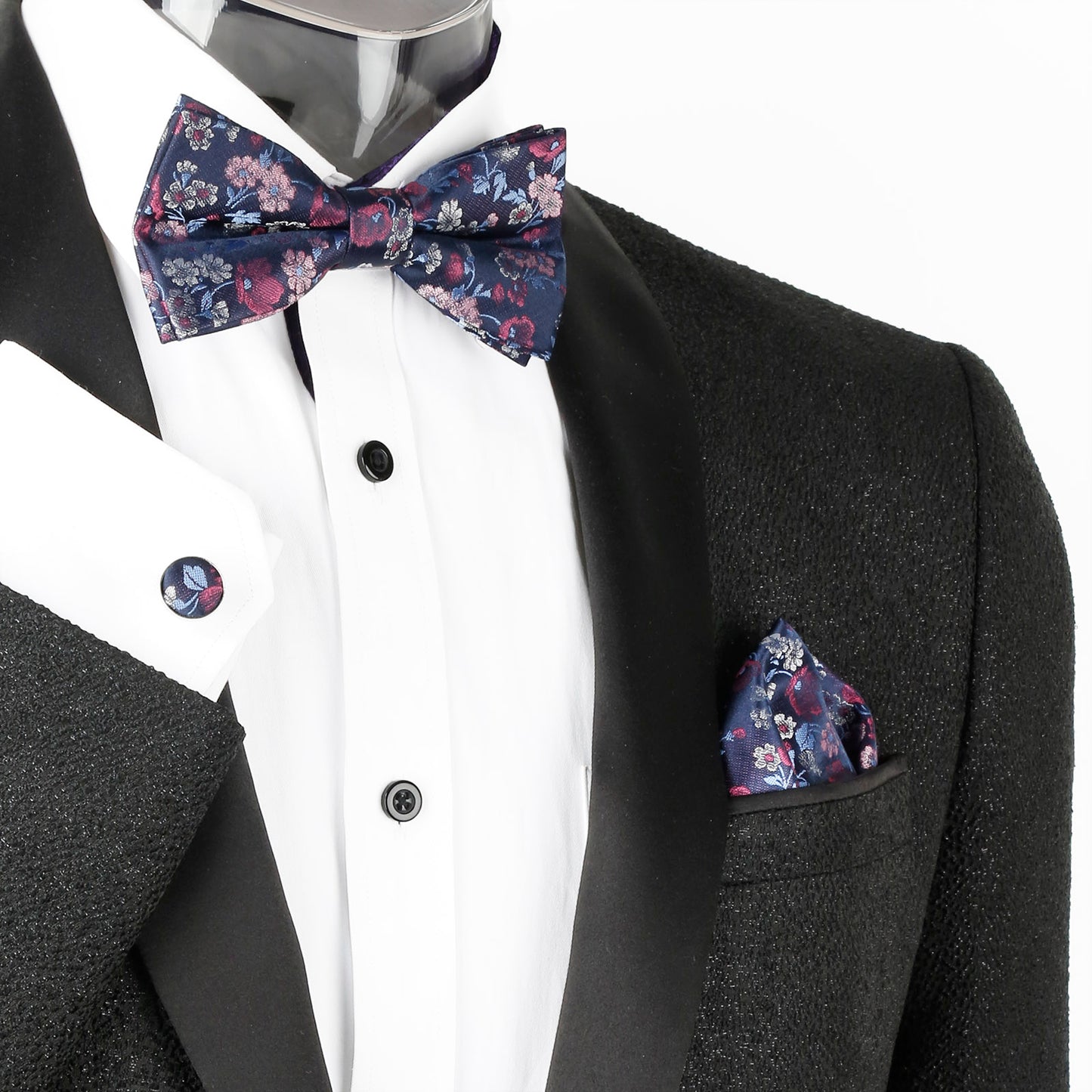 Alizeal Mens Pre-tied Floral Woven Bow Tie Handkerchief and Cufflinks Set 006