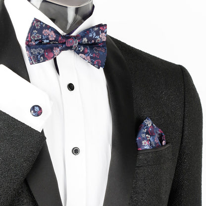 Alizeal Mens Pre-tied Floral Woven Bow Tie Handkerchief and Cufflinks Set 006