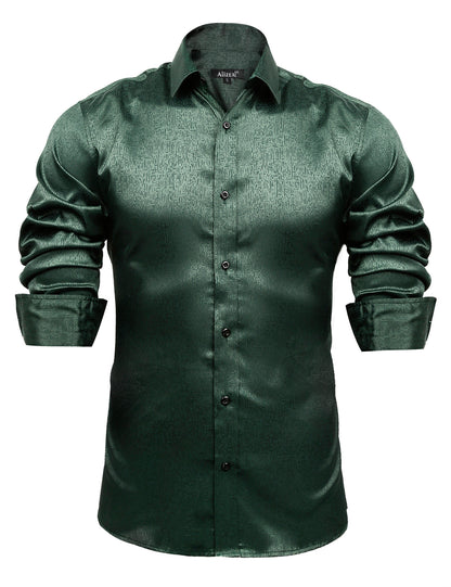 Satin Dark Green with Maze Patterns Shirt | Alizeal, 008-Dark Green