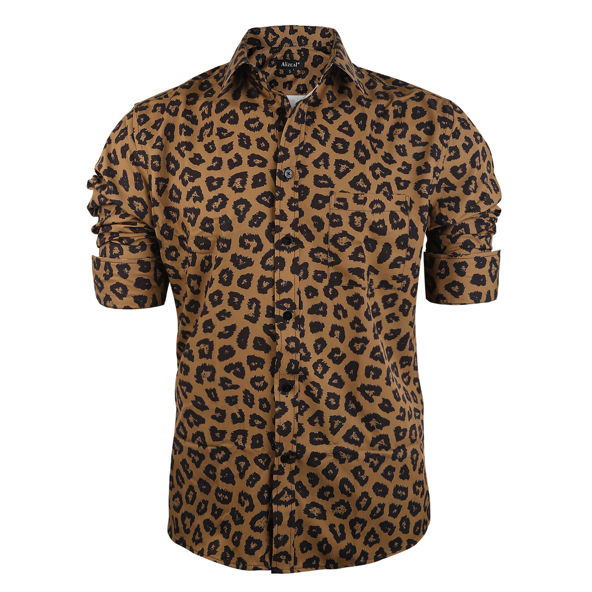 Alizeal Men's Leopard Print Shirt Long Sleeve Button Up Animal Print Dress Shirt-009