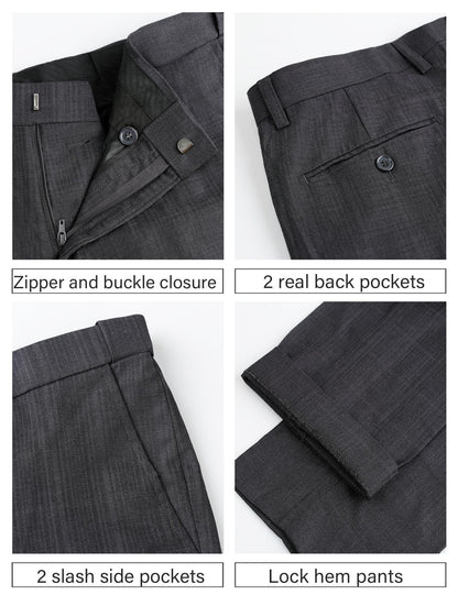 Alizeal Mens Plaid Dress Pants Hidden Expandable Waist Business Trousers Slim Fit, Dark Gray