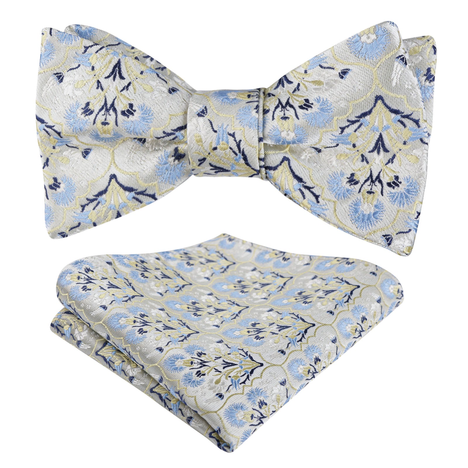 Men's Classic Floral Pattern Self-tied Bow Tie and Handkerchief Set-044