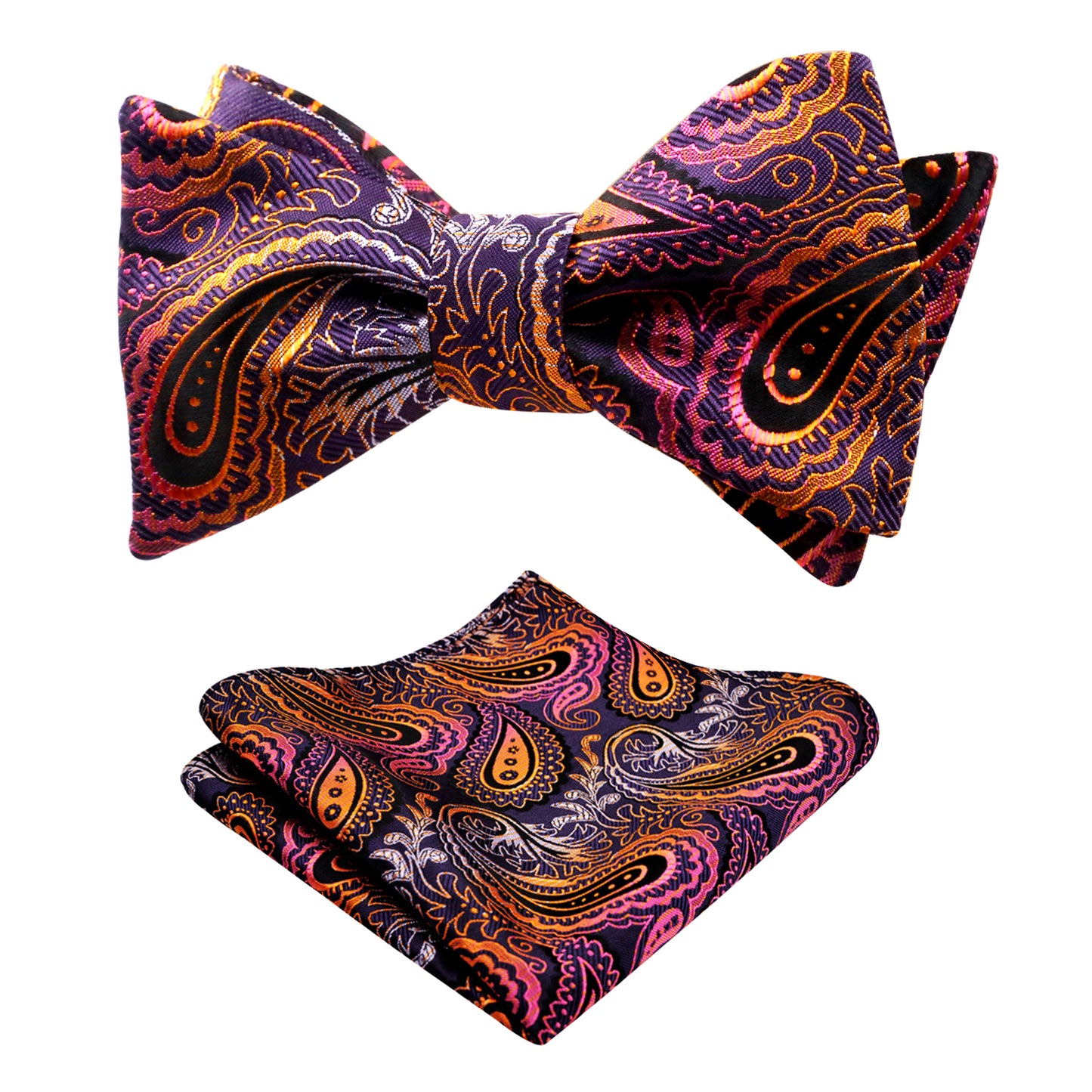 Men's Shinny Paisley Patterned Bowtie and Pocket Square Set #044