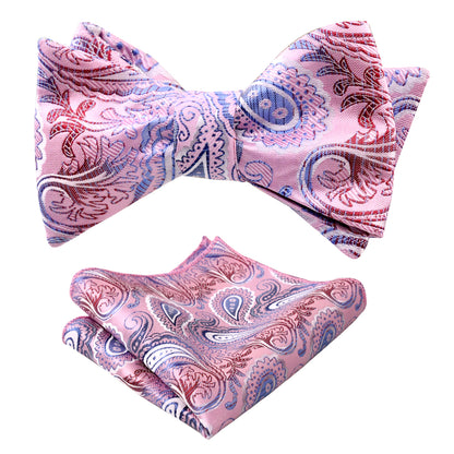 Men's Shinny Paisley Patterned Bowtie and Pocket Square Set #044