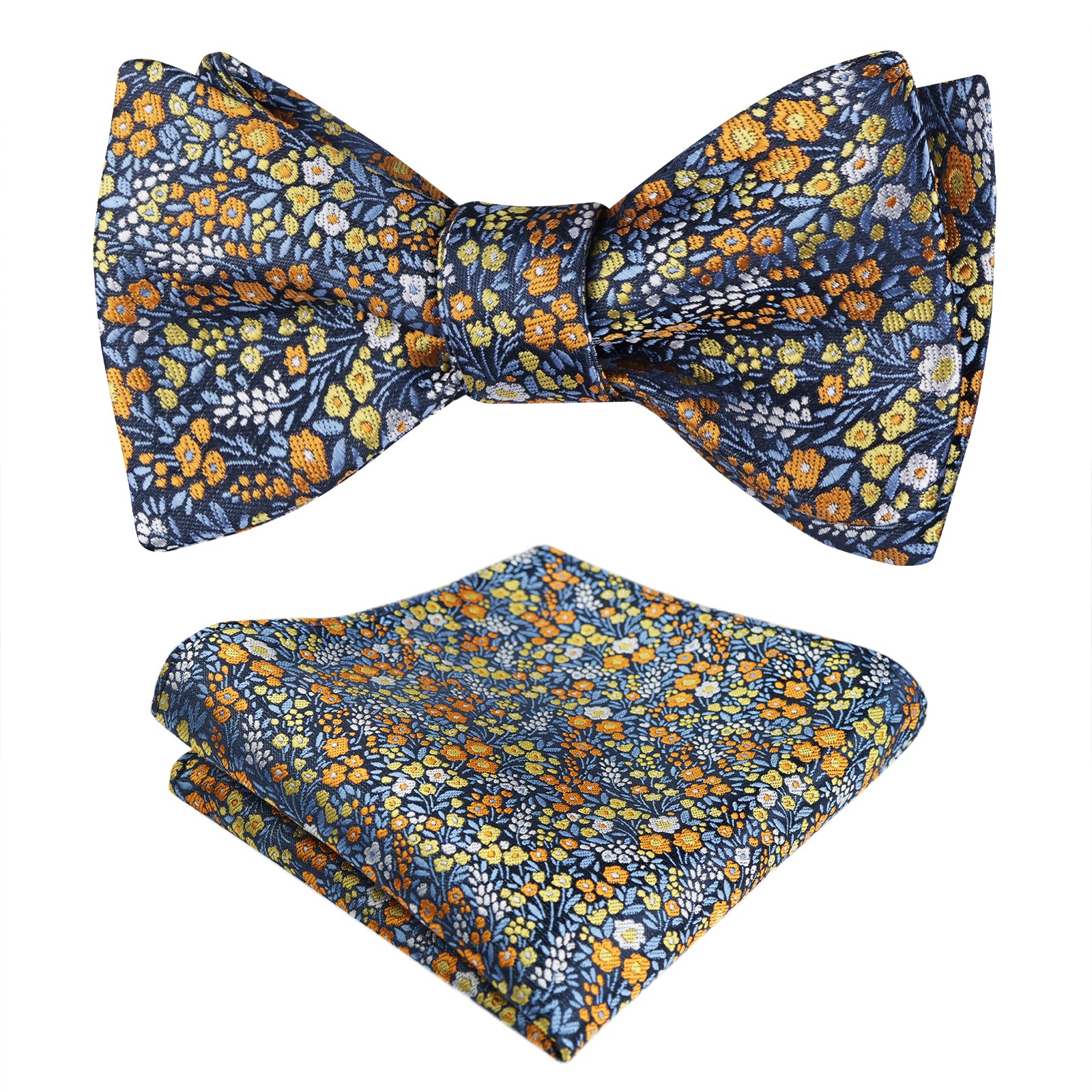 Selbstgebundene Herren-Fliege mit Blumenmuster und buntem Einstecktuch, Krawattenset-045