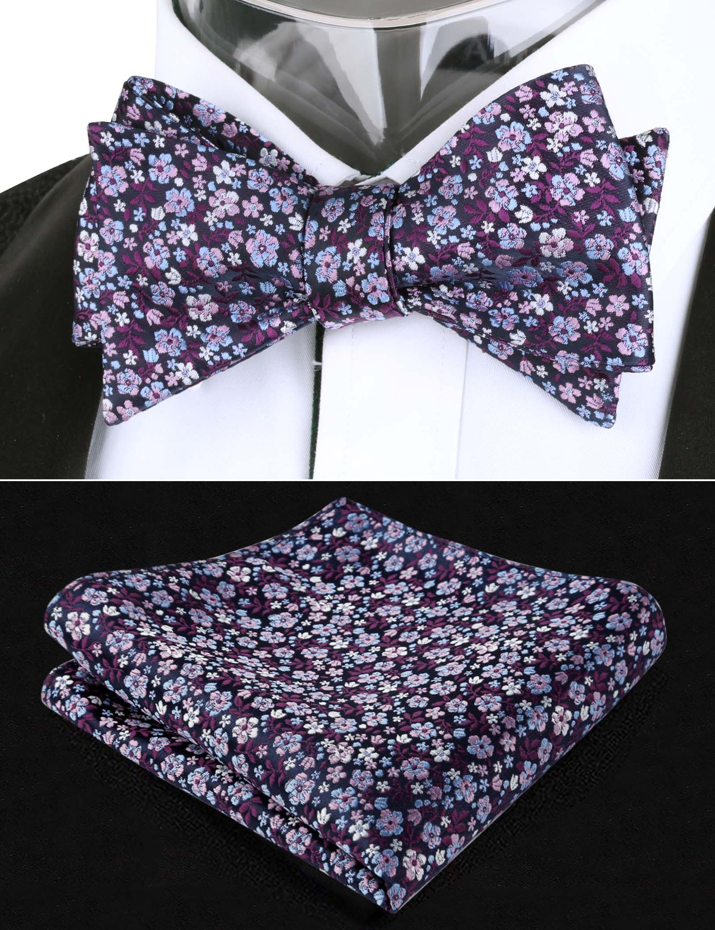 Alizeal Adult Self-tied Bow Ties and Hankies with Small Print of Floral #045