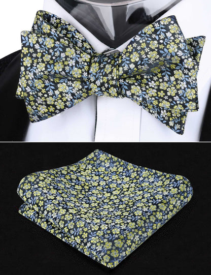 Alizeal Adult Self-tied Bow Ties and Hankies with Small Print of Floral #045