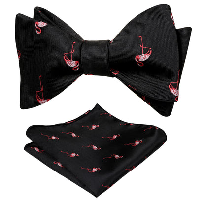 Flamingo Patterned SELF-TIED Bowtie and Hanky for Wedding #047