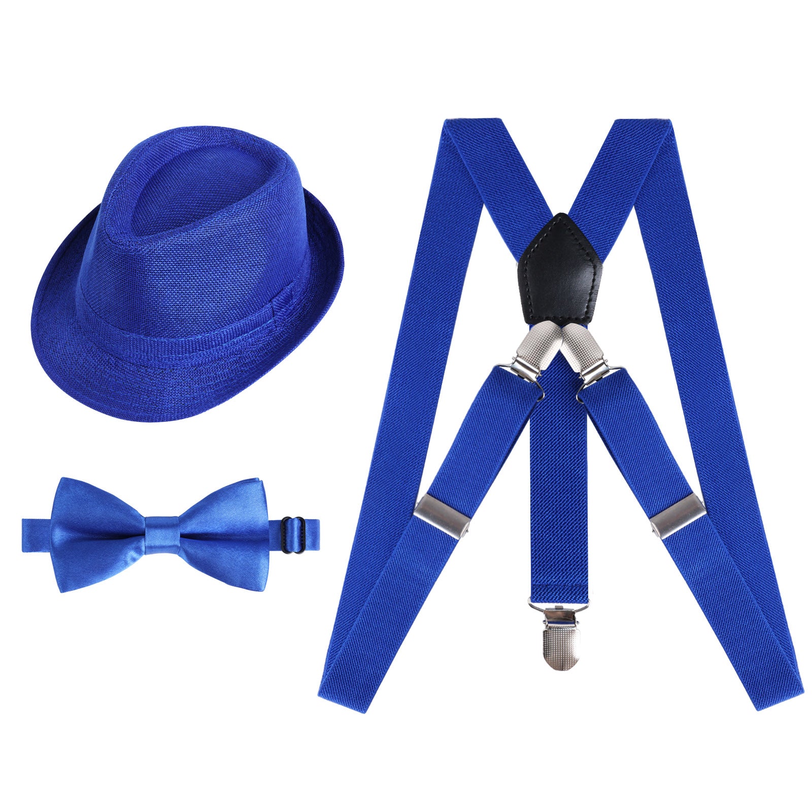 2,5 cm elastisches Hosenträger- und Fliege-Set mit 3 Clips für Jungen mit Mütze für Kinder - BD047 