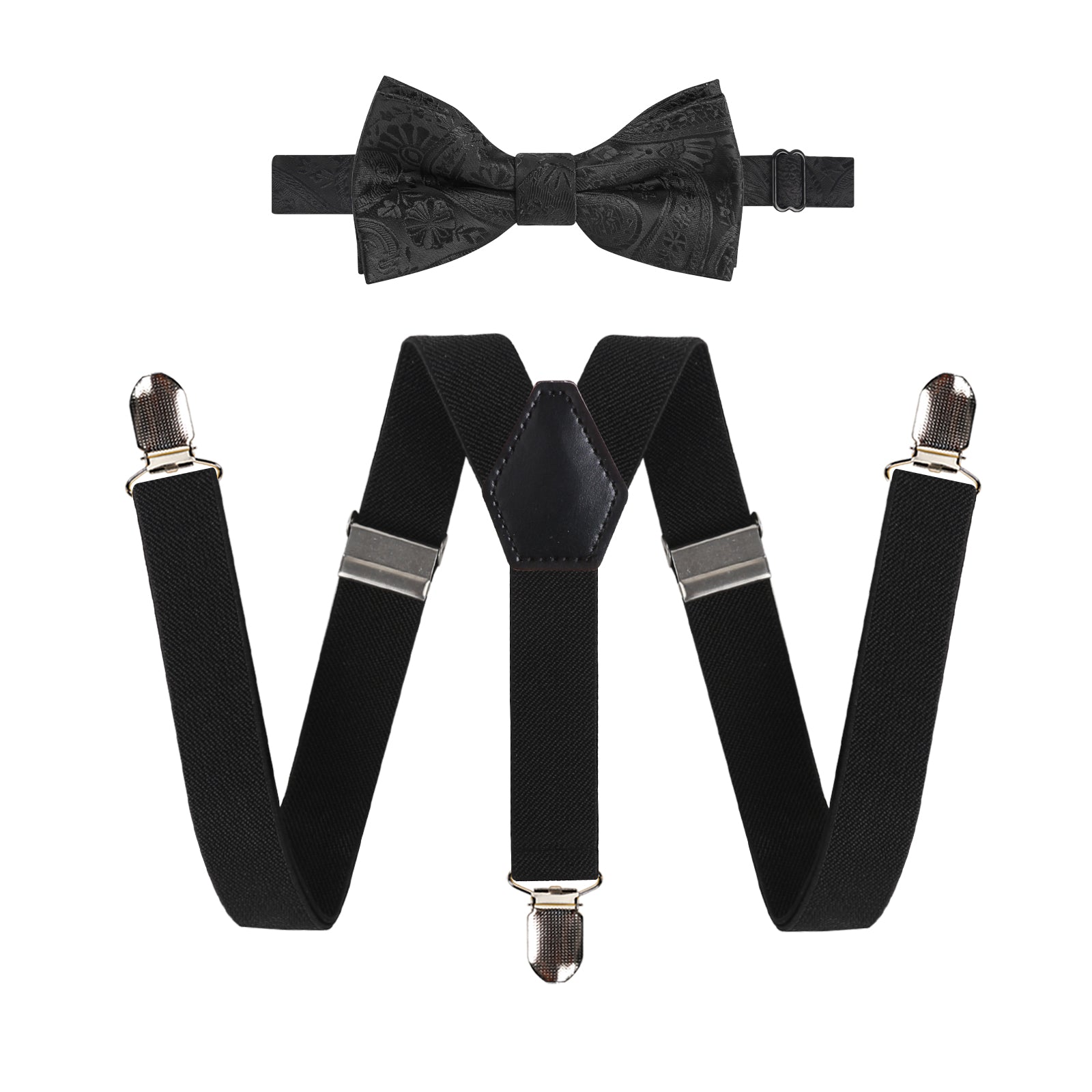 2.5cm Elastic Adjustable Braces 3 Clip X-Back Suspender and Bow Tie Set for Kids-FS052