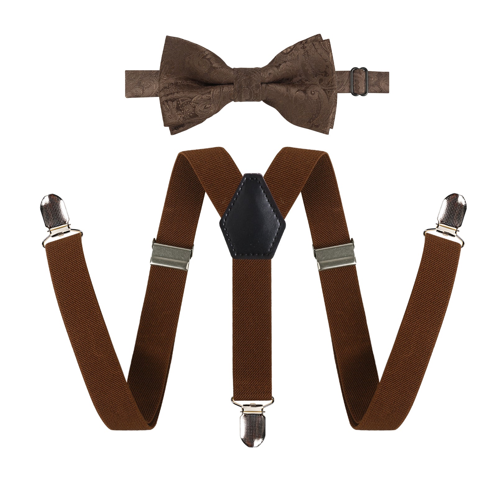 2.5cm Elastic Adjustable Braces 3 Clip X-Back Suspender and Bow Tie Set for Kids-FS052