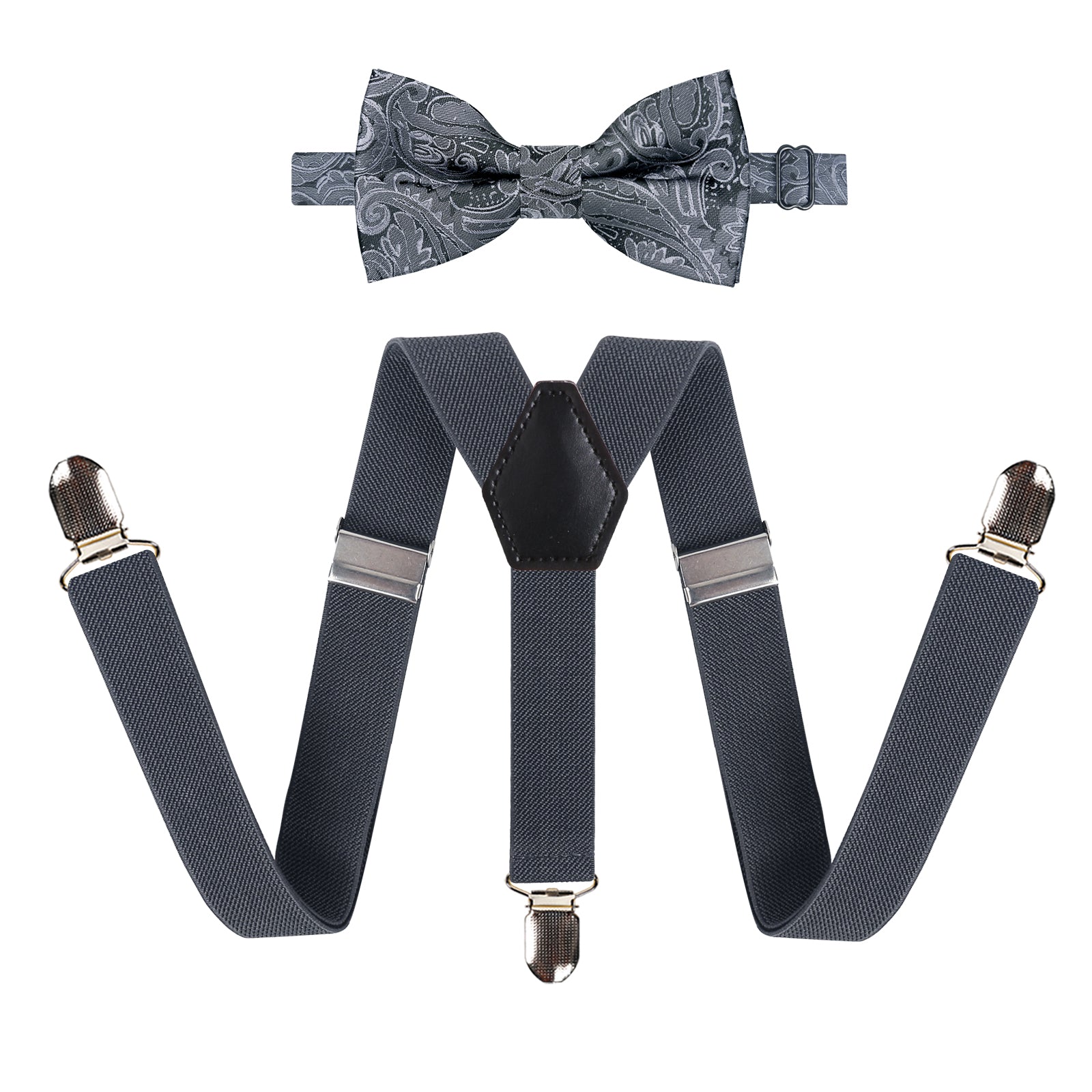 2.5cm Elastic Adjustable Braces 3 Clip X-Back Suspender and Bow Tie Set for Kids-FS052