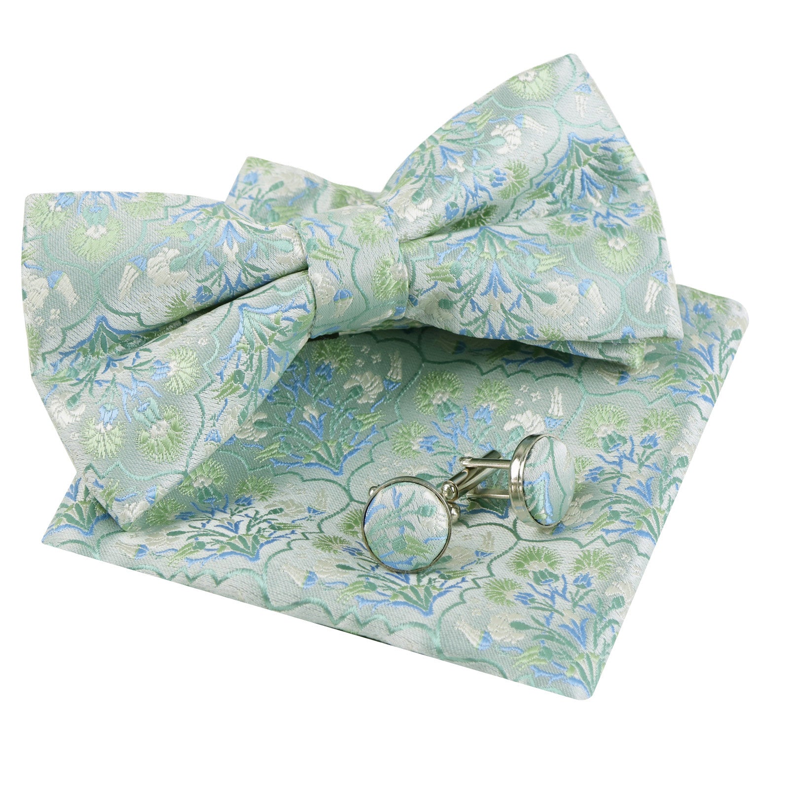 Herren-Set mit Fliege, Einstecktuch und Manschettenknöpfen mit Blumenmuster, stilvolles Fliege-Set-052