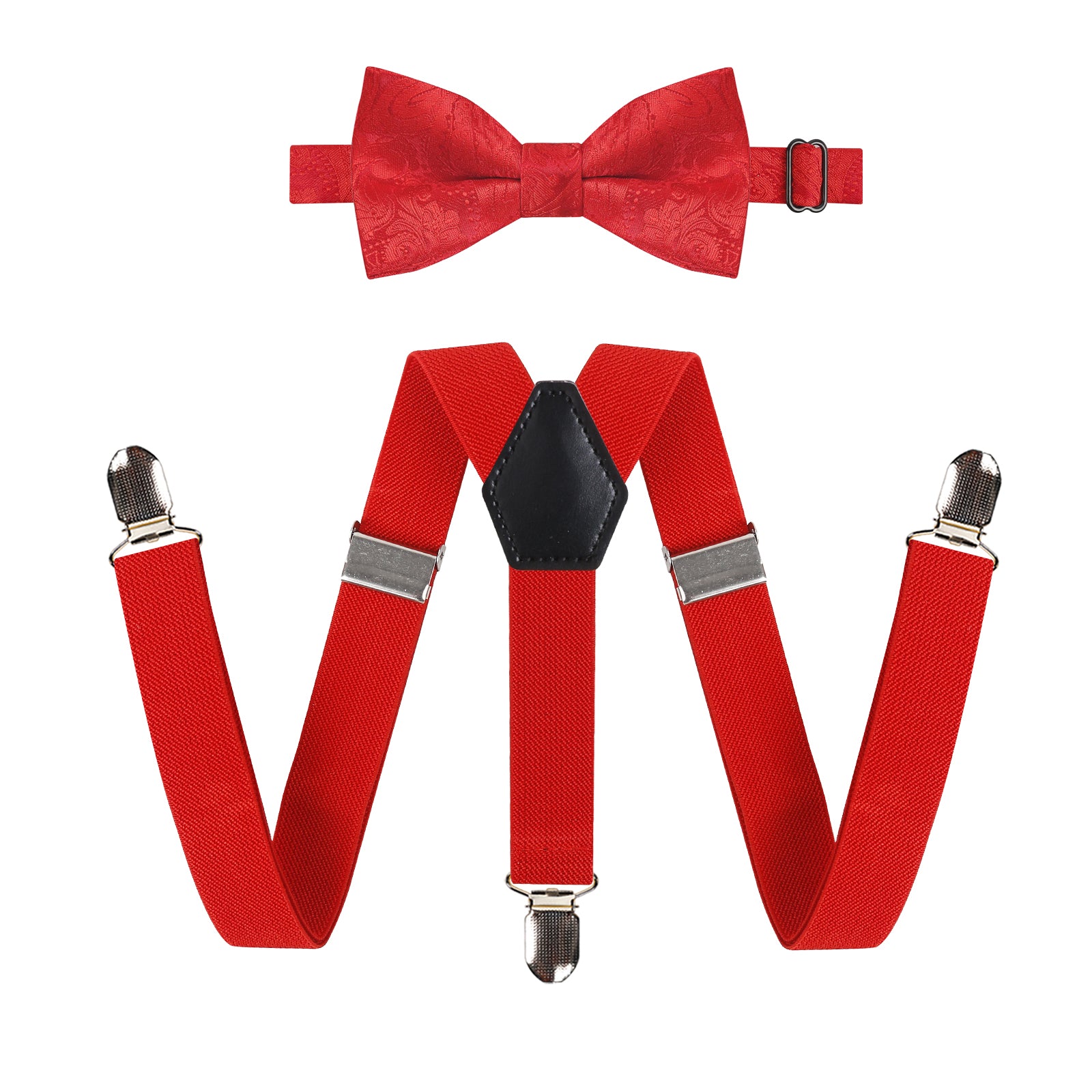 2.5cm Elastic Adjustable Braces 3 Clip X-Back Suspender and Bow Tie Set for Kids-FS052