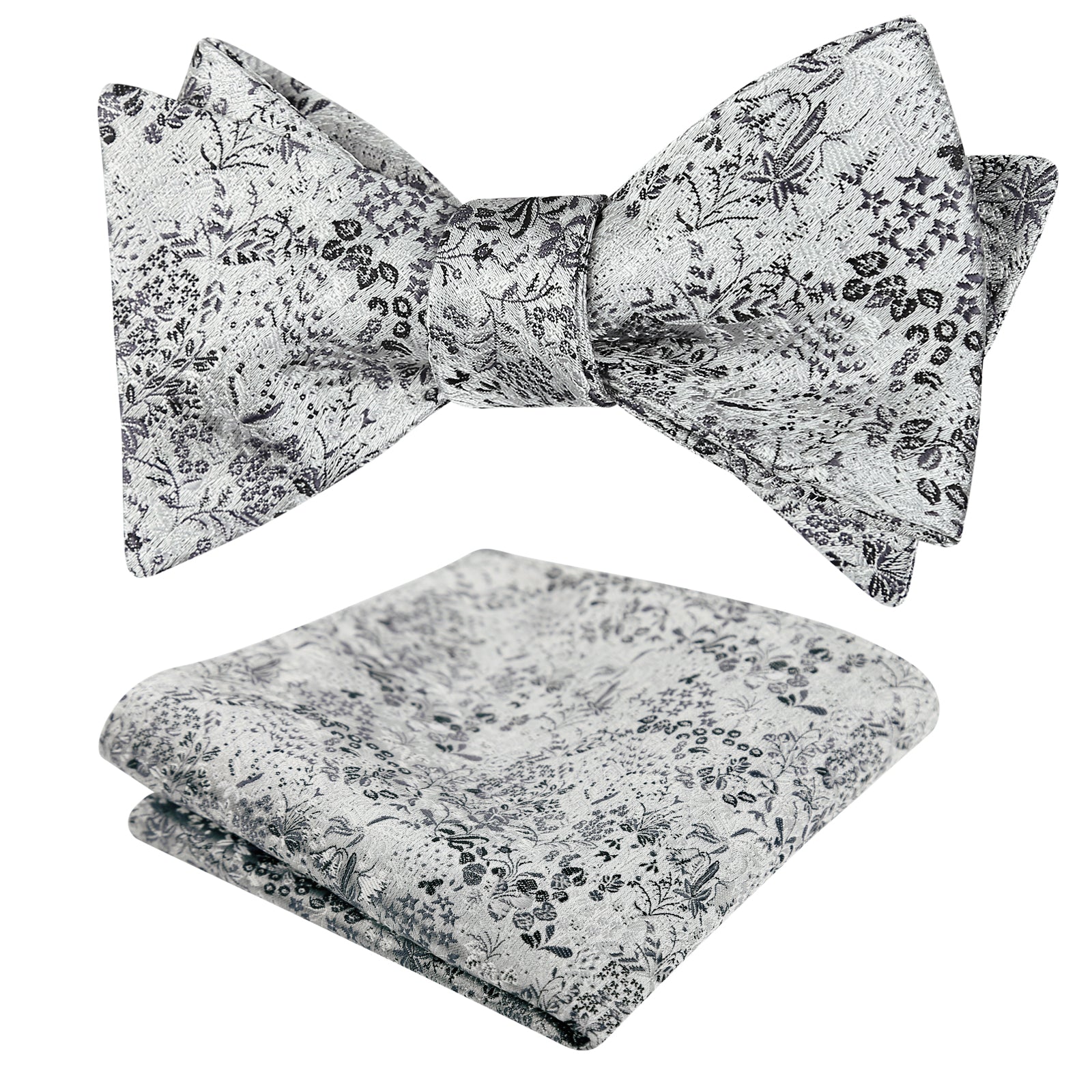 Mens 2pcs Self-tied Vintage Floral Leaf Pattern Bow Tie with Pocket Square Set-059