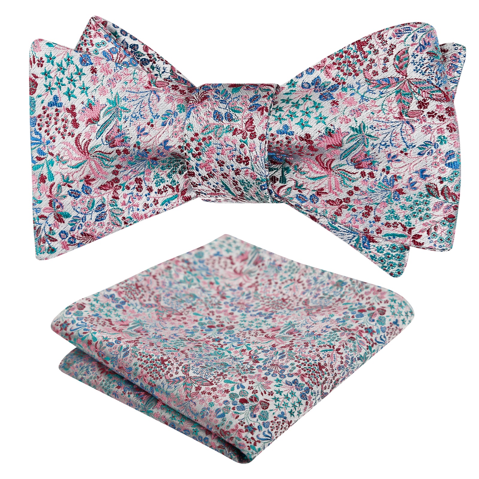 Mens 2pcs Self-tied Vintage Floral Leaf Pattern Bow Tie with Pocket Square Set-059