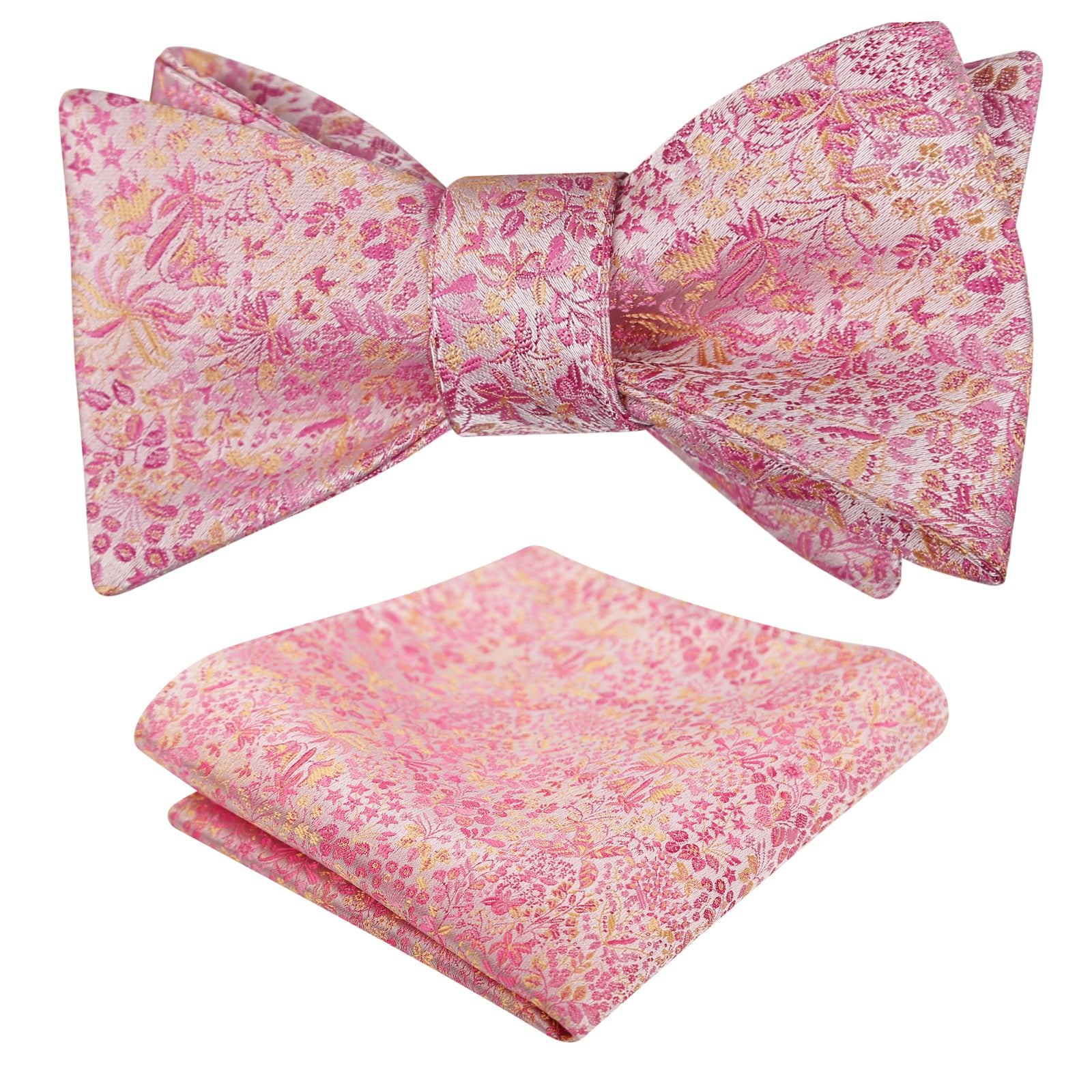 Mens 2pcs Self-tied Vintage Floral Leaf Pattern Bow Tie with Pocket Square Set-059