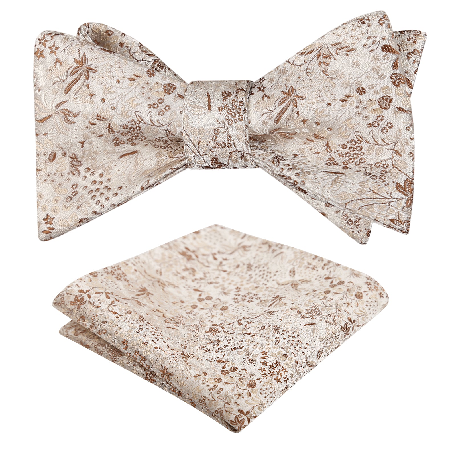 Mens 2pcs Self-tied Vintage Floral Leaf Pattern Bow Tie with Pocket Square Set-059
