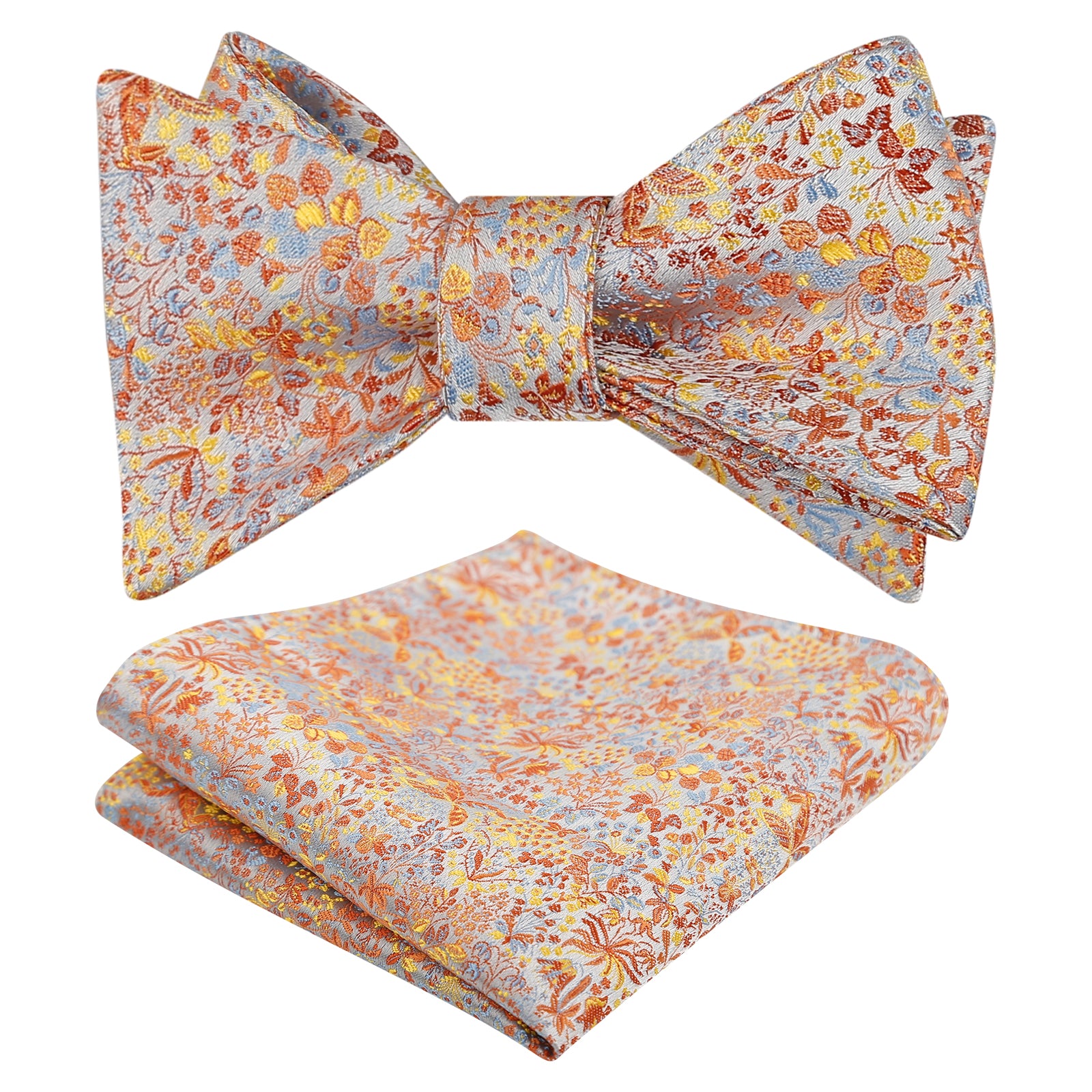 Mens 2pcs Self-tied Vintage Floral Leaf Pattern Bow Tie with Pocket Square Set-059