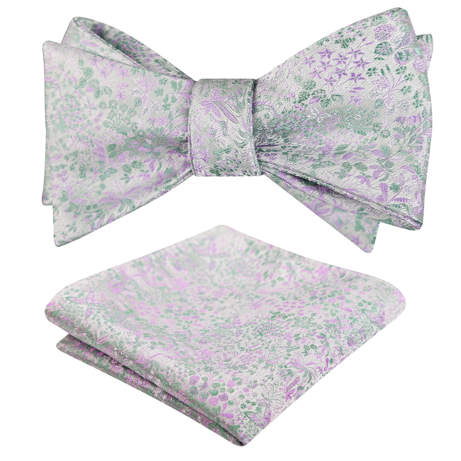 Mens 2pcs Self-tied Vintage Floral Leaf Pattern Bow Tie with Pocket Square Set-059