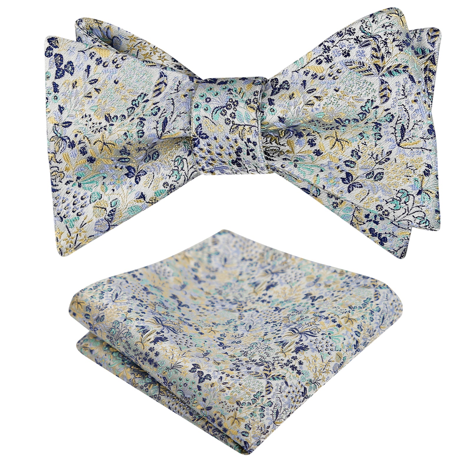 Mens 2pcs Self-tied Vintage Floral Leaf Pattern Bow Tie with Pocket Square Set-059