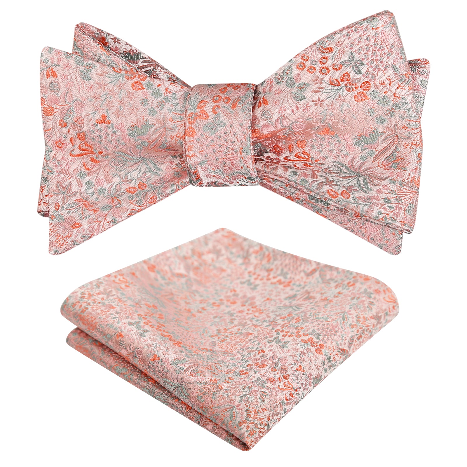 Mens 2pcs Self-tied Vintage Floral Leaf Pattern Bow Tie with Pocket Square Set-059