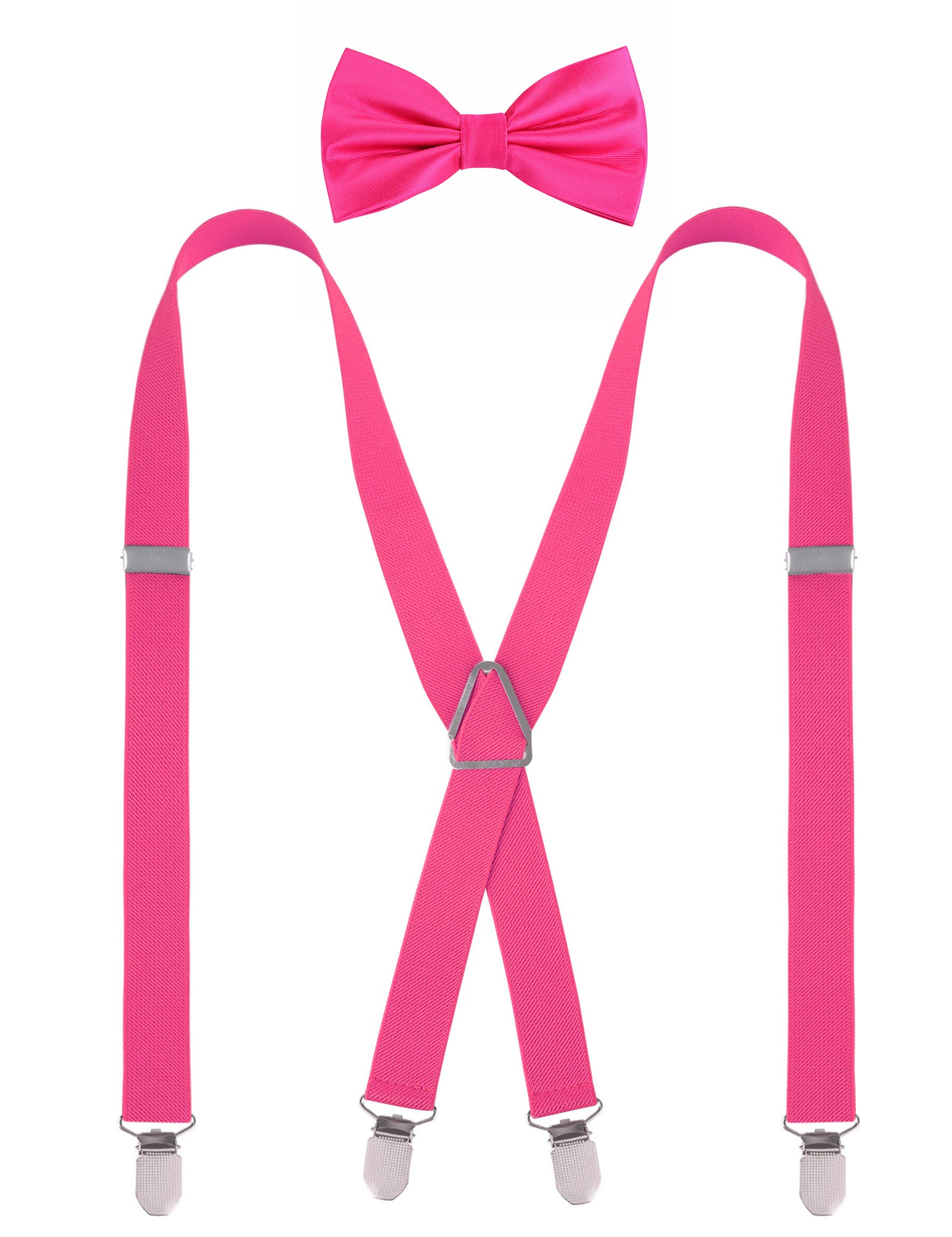 Men's 4 Clips X-Back Solid Suspenders Pre Tied Bow Tie Set Elastic Adjustable Braces-078