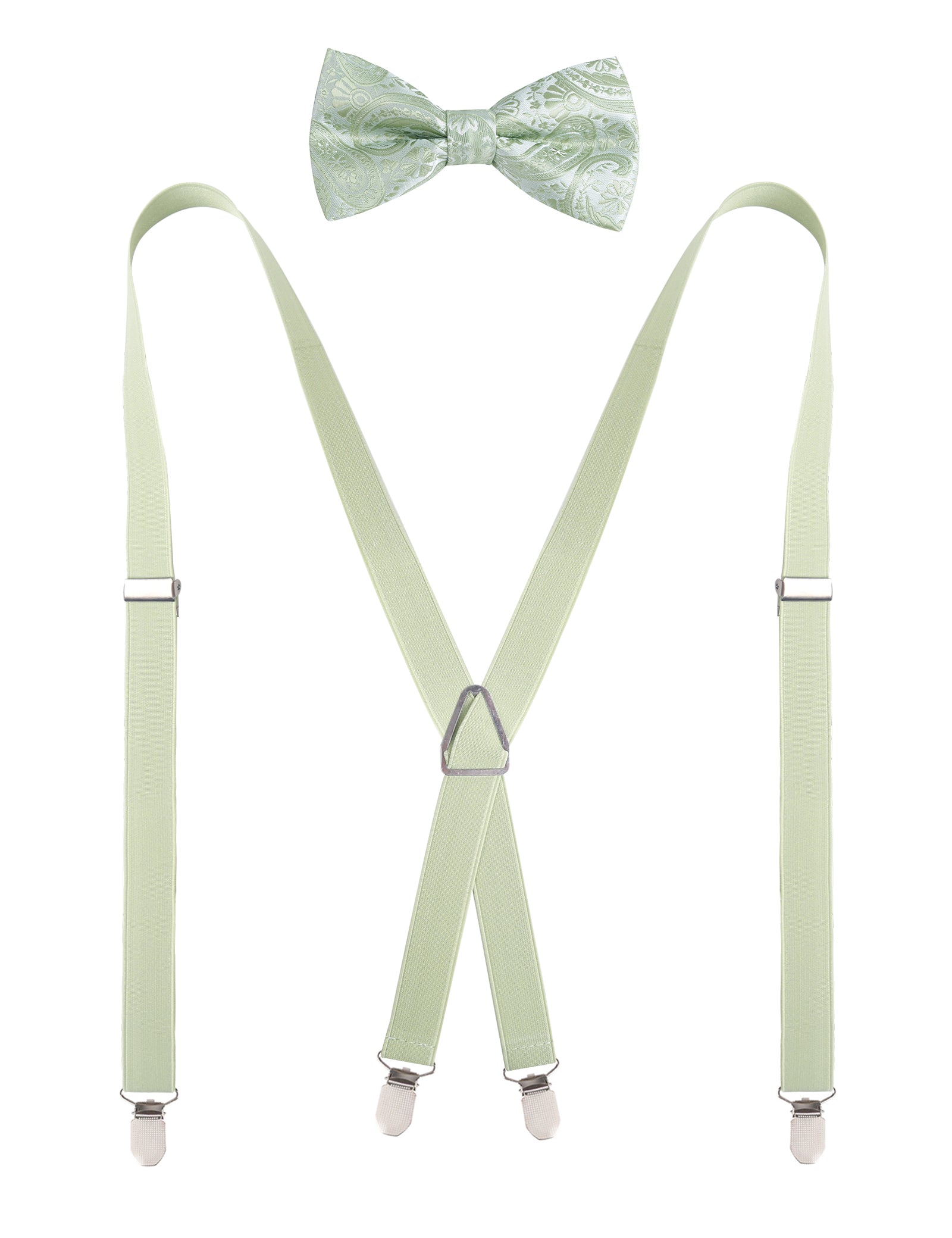 Men's 4 Clips X-Back Solid Suspenders Pre Tied Bow Tie Set Elastic Adjustable Braces-078