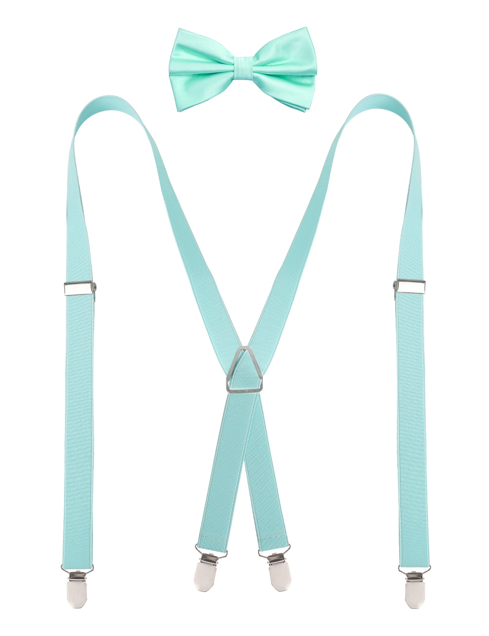 Men's 4 Clips X-Back Solid Suspenders Pre Tied Bow Tie Set Elastic Adjustable Braces-078
