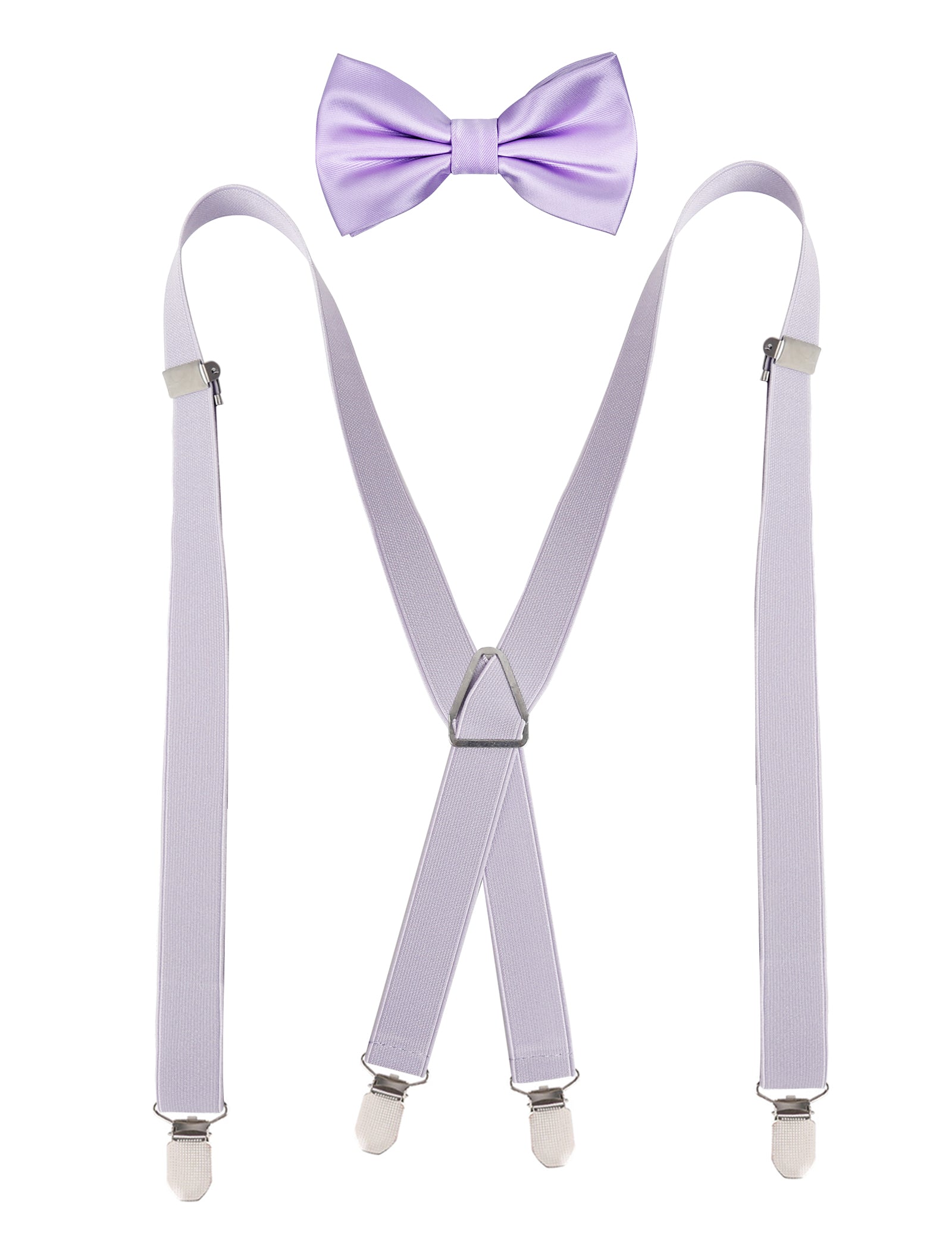 Men's 4 Clips X-Back Solid Suspenders Pre Tied Bow Tie Set Elastic Adjustable Braces-078