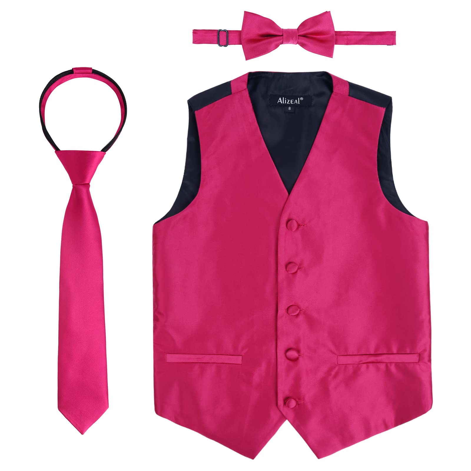 Boy's Classic Solid Bow Tie, Necktie and Suit Vest Set