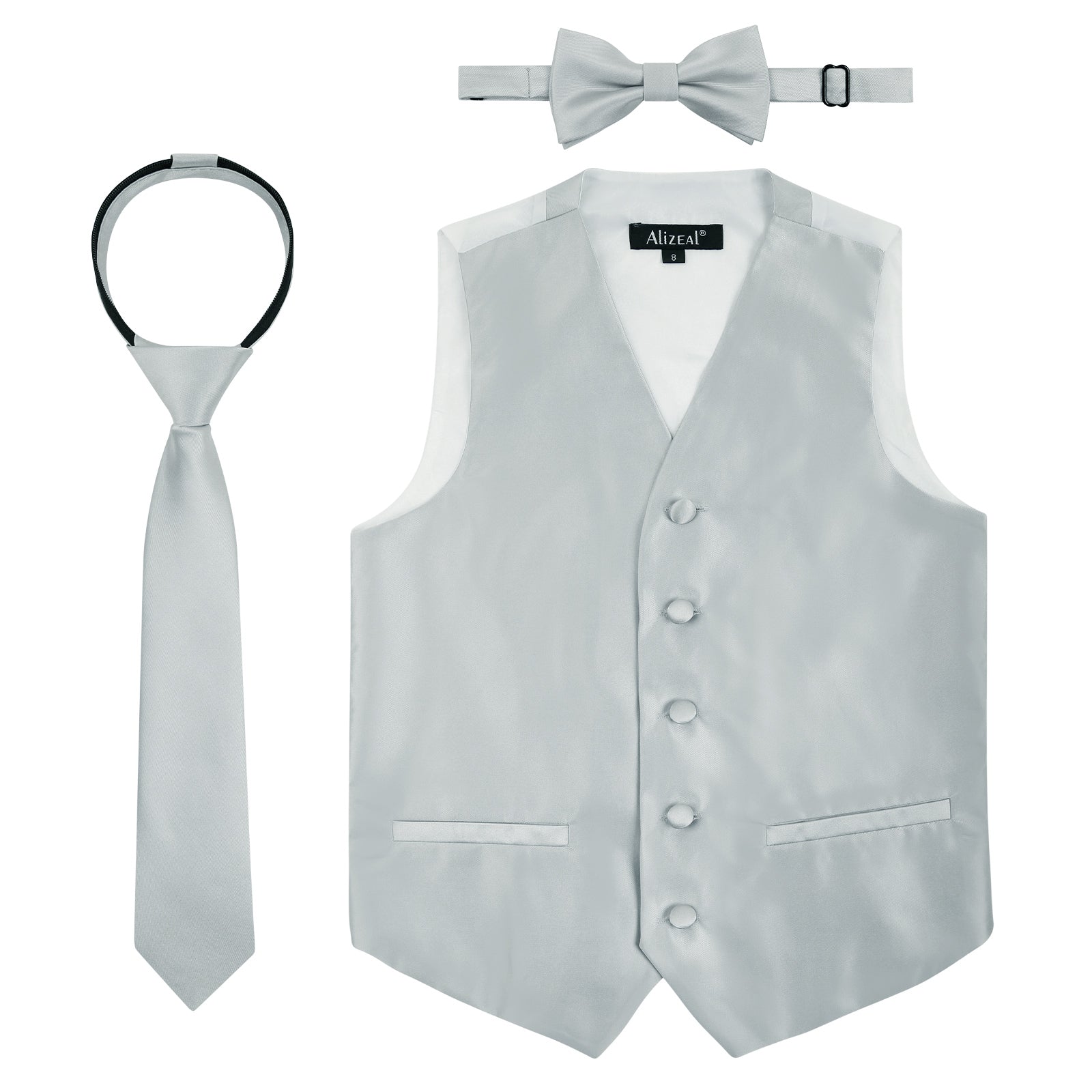 Boy's Classic Solid Bow Tie, Necktie and Suit Vest Set
