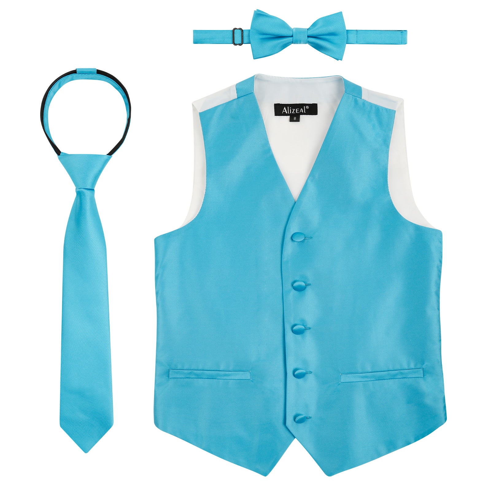 Boy's Classic Solid Bow Tie, Necktie and Suit Vest Set