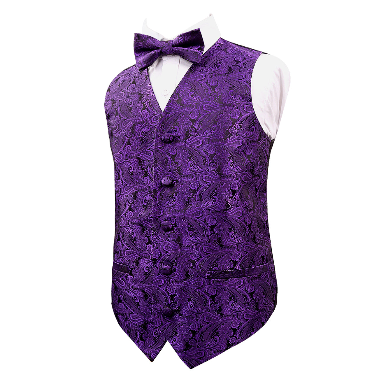 Boy's Dark Purple Paisley Tuxedo Vest and Tie Set | Alizeal