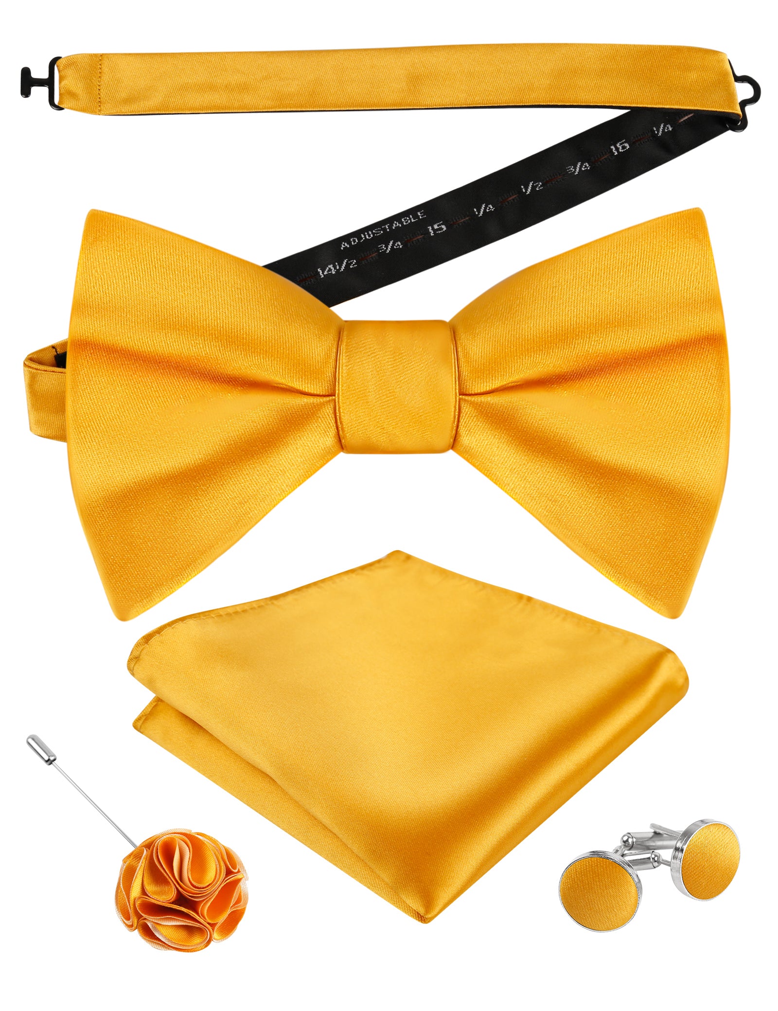 Mens 4pcs Formal Solid Pre-tied Bow Tie, Pocket Square, Cufflinks and Boutonniere Set-093