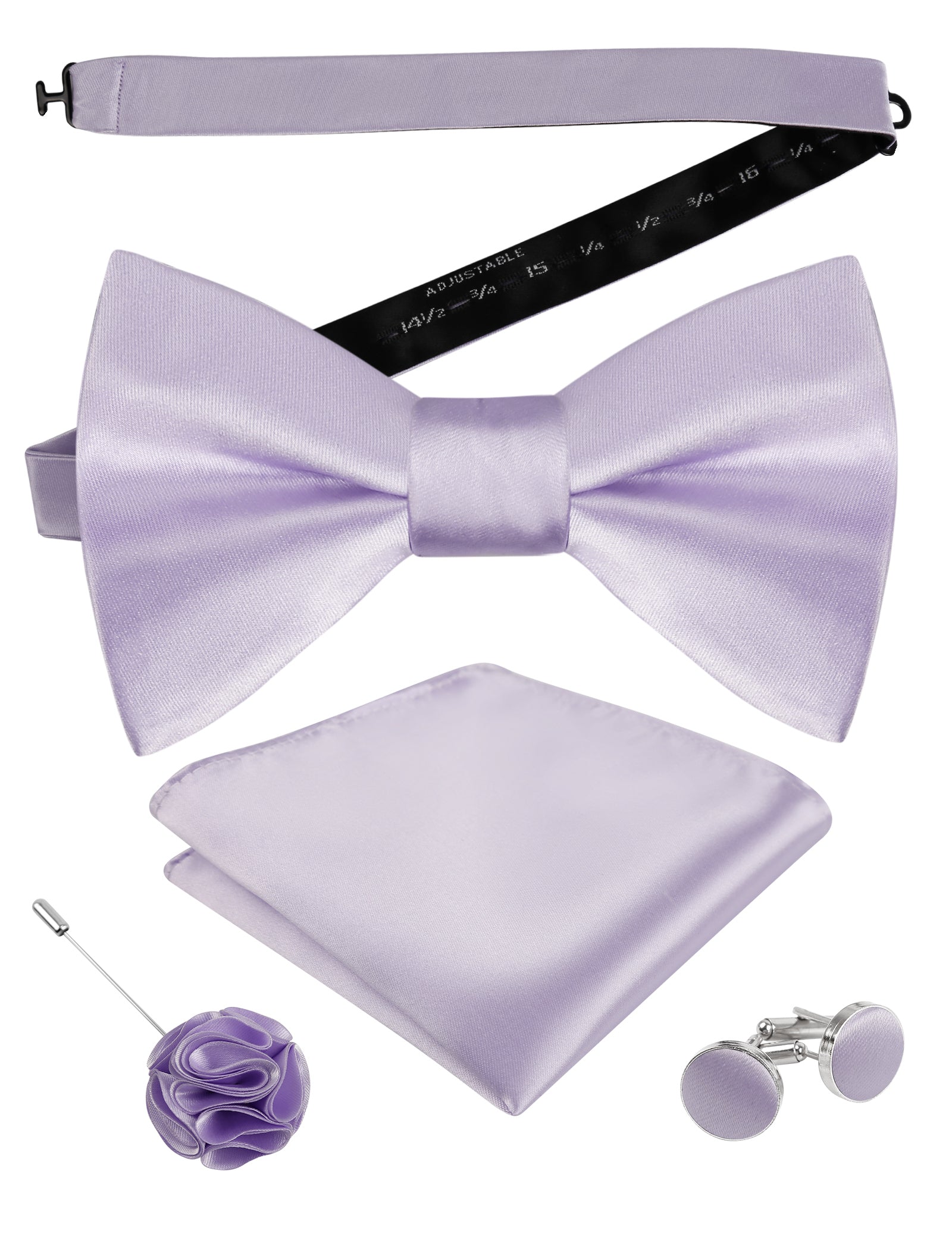 Mens 4pcs Formal Solid Pre-tied Bow Tie, Pocket Square, Cufflinks and Boutonniere Set-093