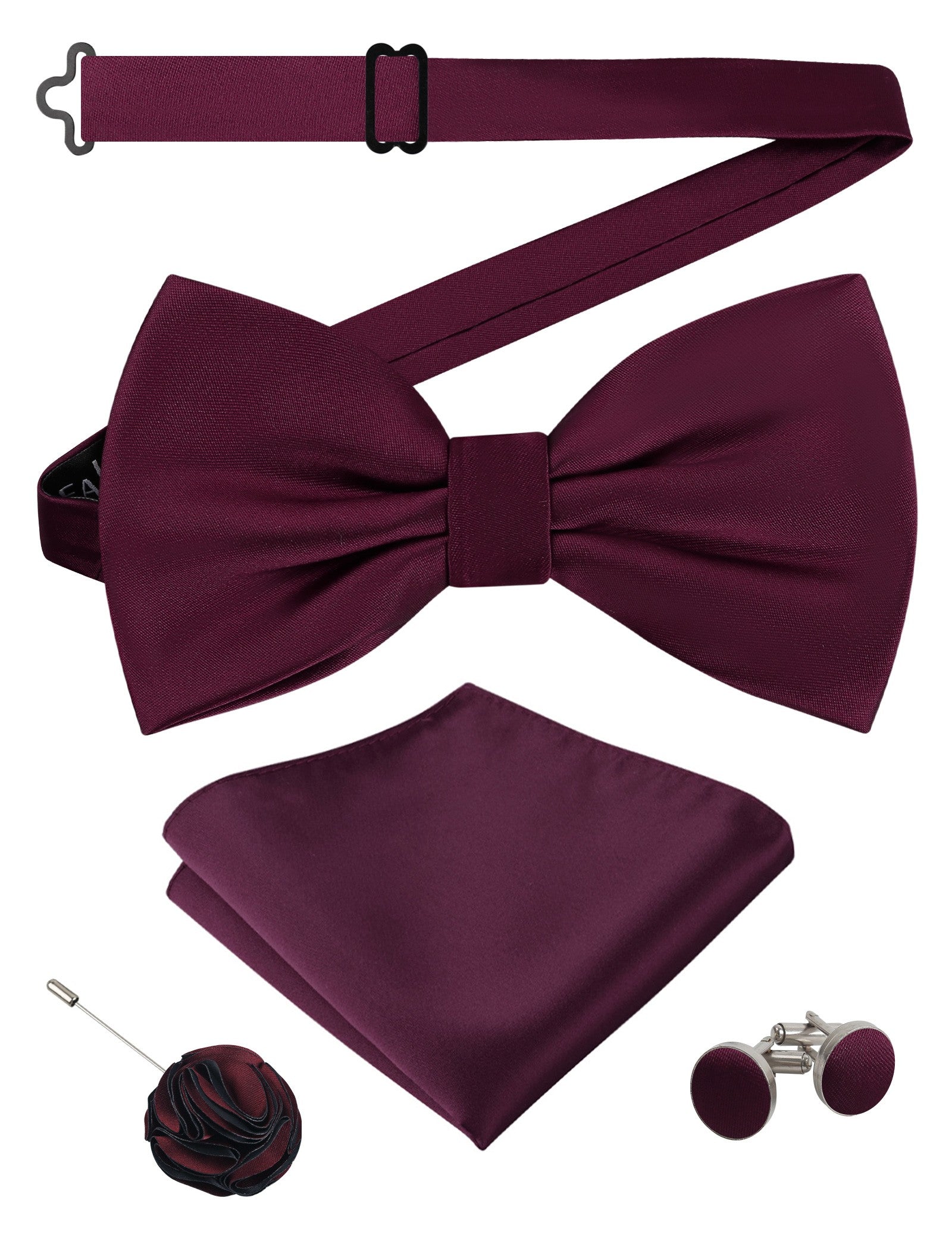 Alizeal Mens 4Pcs Bow Tie Pocket Square Boutonniere Cufflinks Set-094