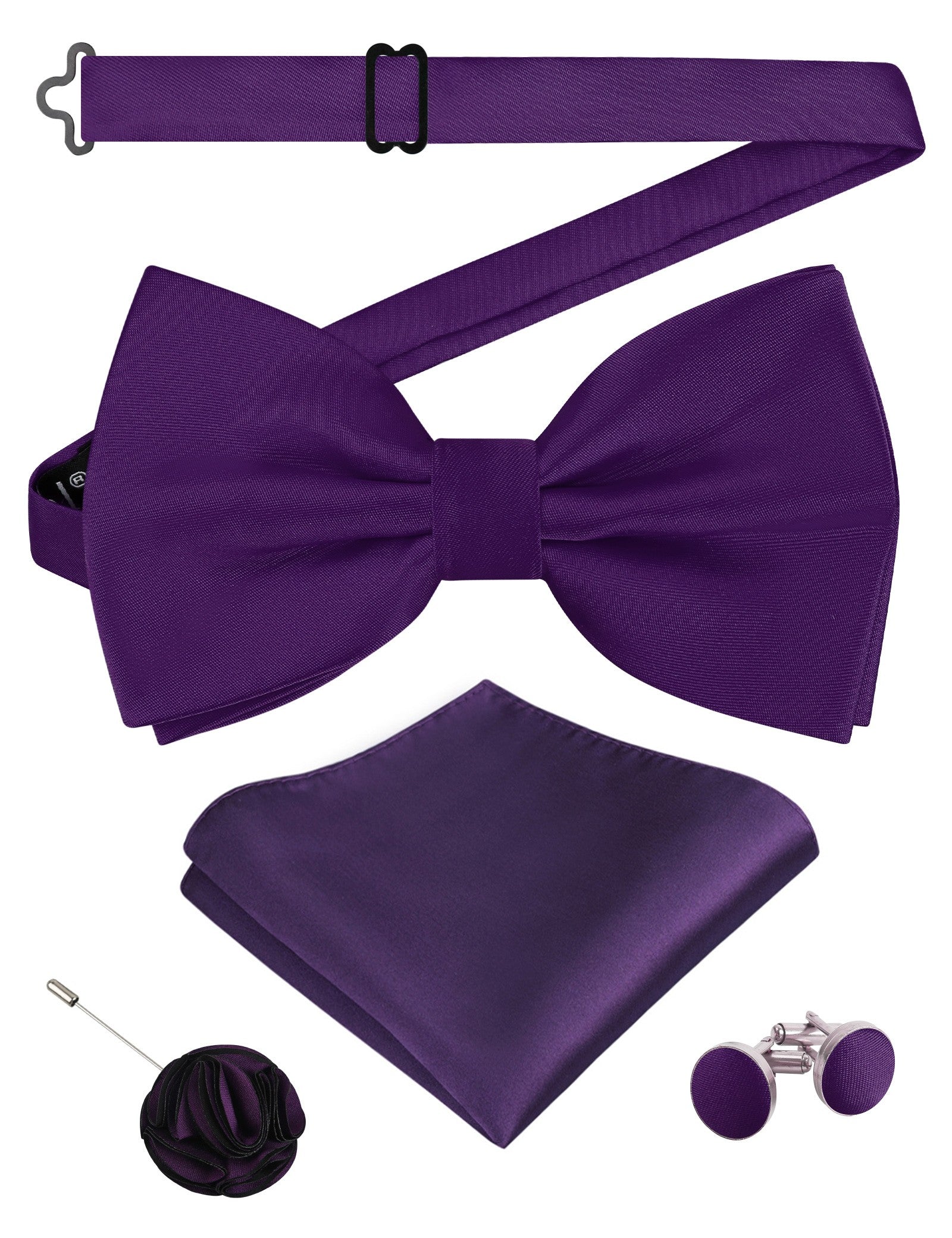 Alizeal Mens 4Pcs Bow Tie Pocket Square Boutonniere Cufflinks Set-094