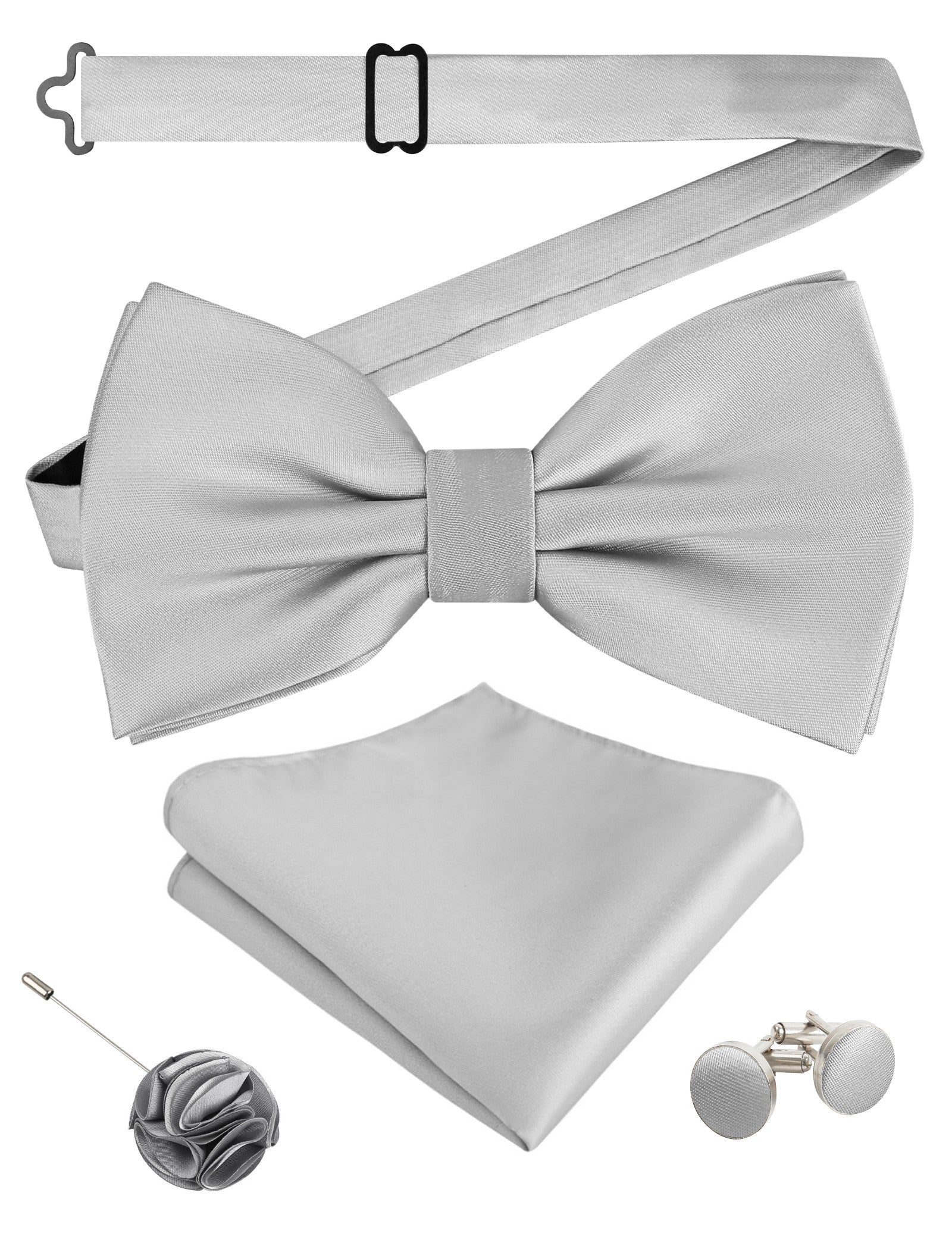 Alizeal Mens 4Pcs Bow Tie Pocket Square Boutonniere Cufflinks Set-094