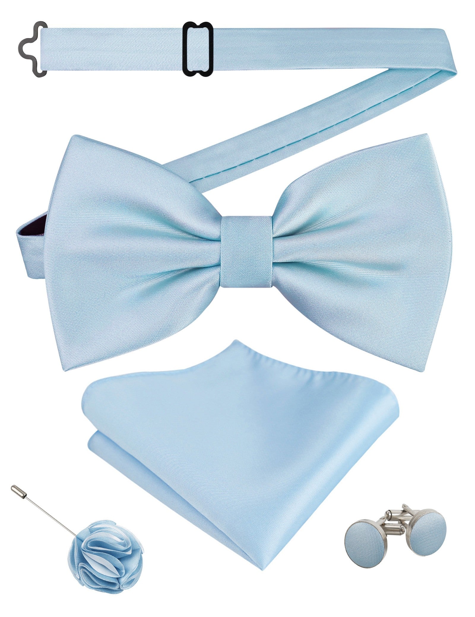 Alizeal Mens 4Pcs Bow Tie Pocket Square Boutonniere Cufflinks Set-094