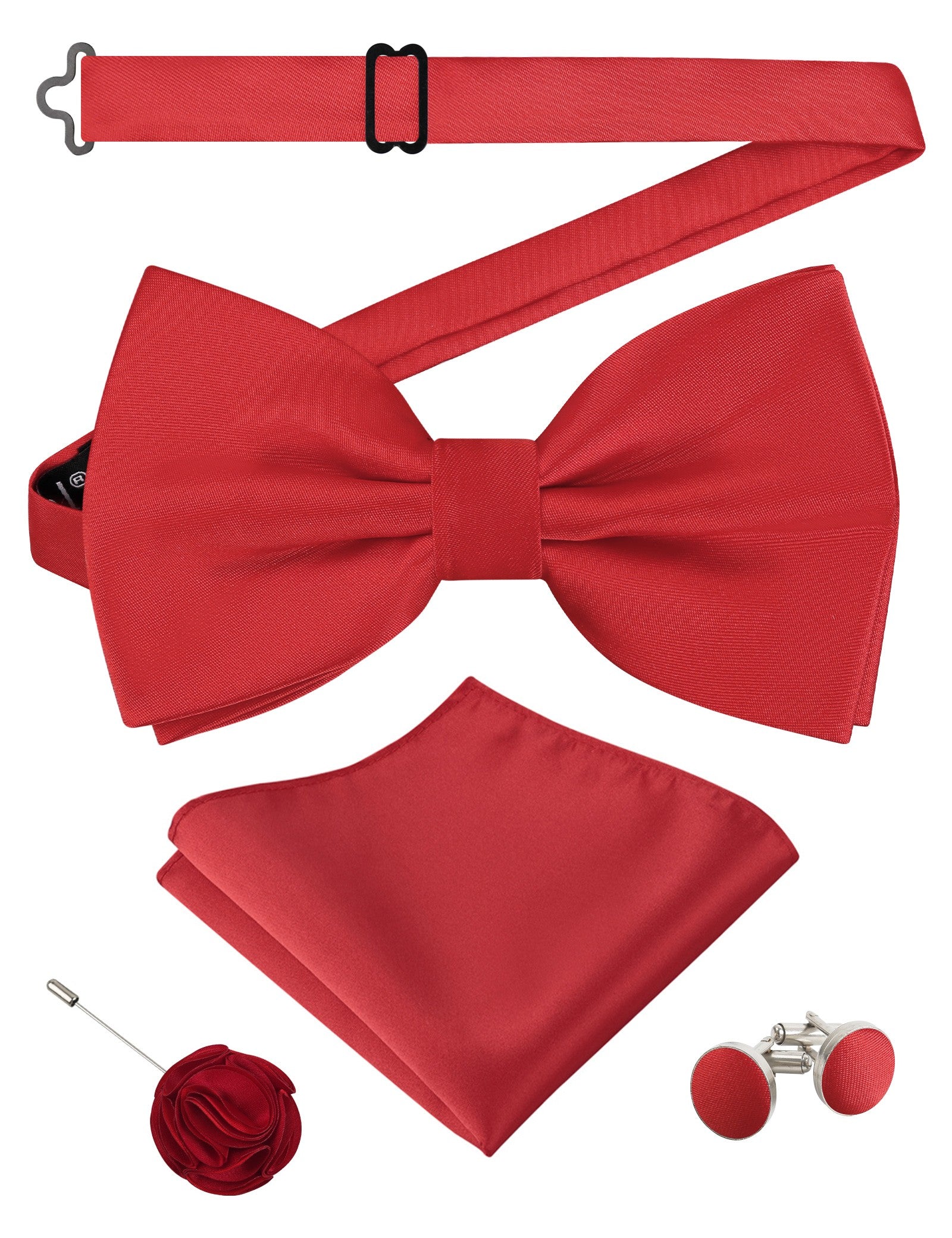 Alizeal Mens 4Pcs Bow Tie Pocket Square Boutonniere Cufflinks Set-094